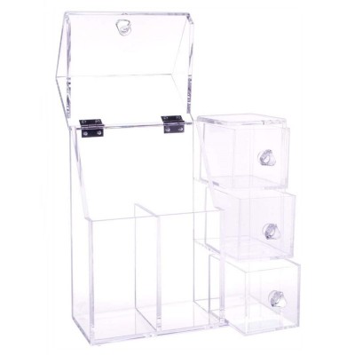 Makeup Organizer With 2 Make Up Brush Holders And 3 Drawers with Free White Pearl